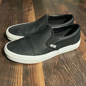 Women’s black leather slip on Vans size 8.5